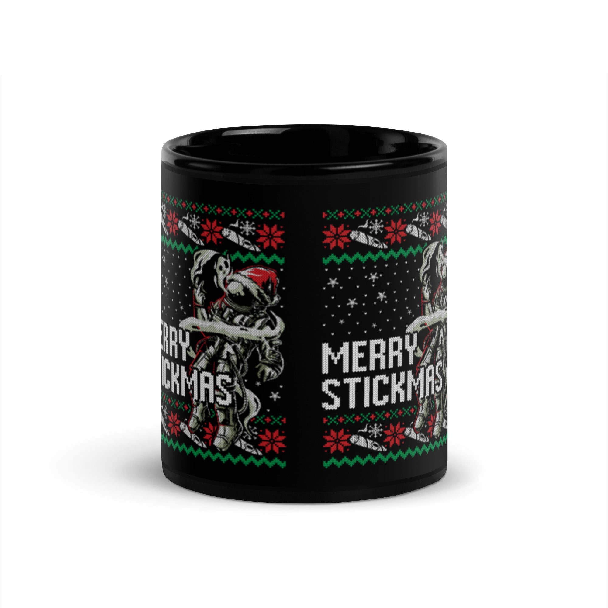 Merry Stickmas Black Glossy Mug