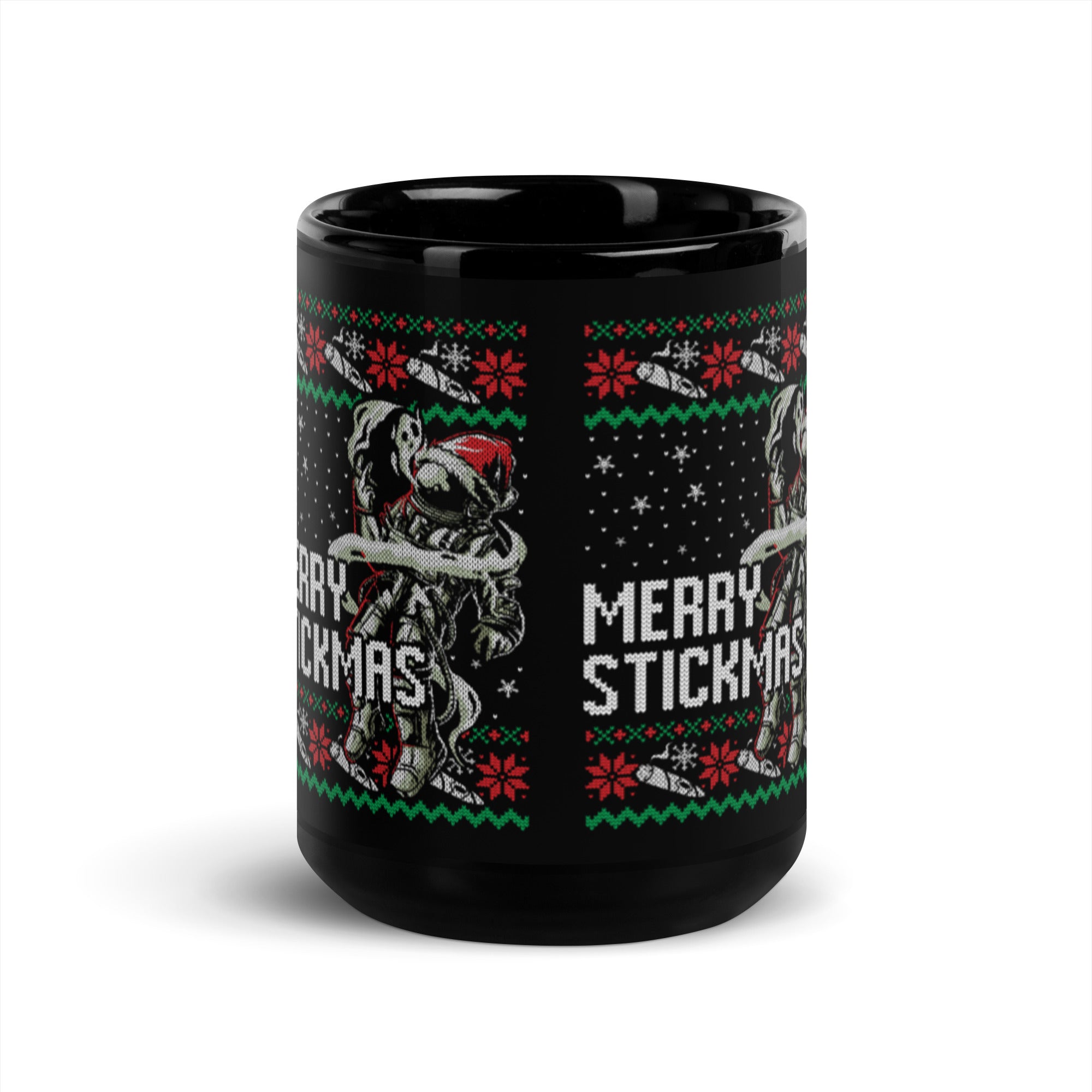 Merry Stickmas Black Glossy Mug